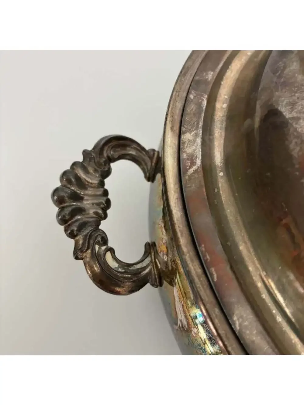 Vintage F.B. Rogers Silver Co 1544 Covered Casserole Serving Dish Rainbow Patina